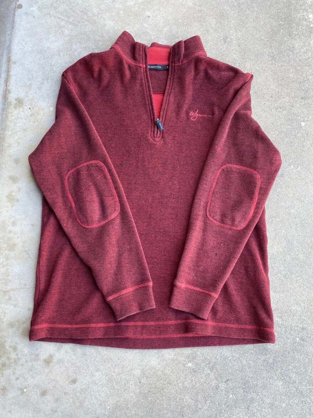 Bugatchi Mens 1/4 Zip Sweater S Bordeaux Burgundy Knit Elbow Patches GUC